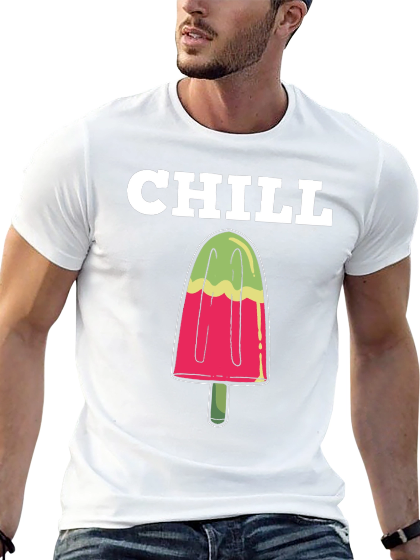 Camiseta Hombre Negra Chill Helado Verano
