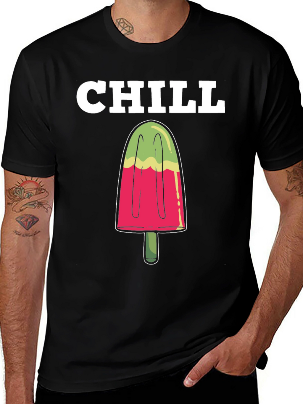 Camiseta Hombre Negra Chill Helado Verano