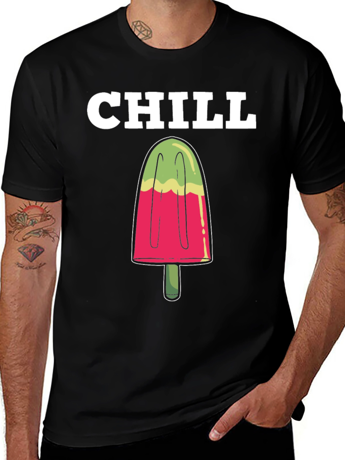 Camiseta Hombre Negra Chill Helado Verano