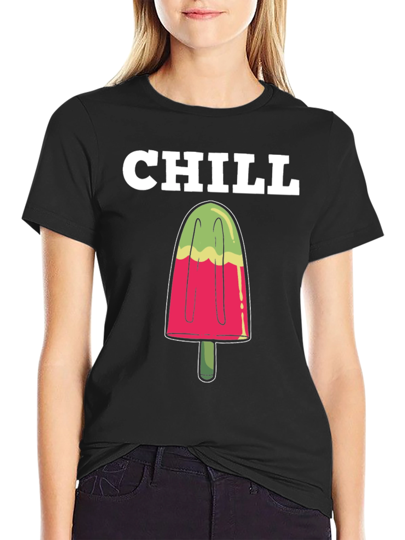 Camiseta Hombre Negra Chill Helado Verano