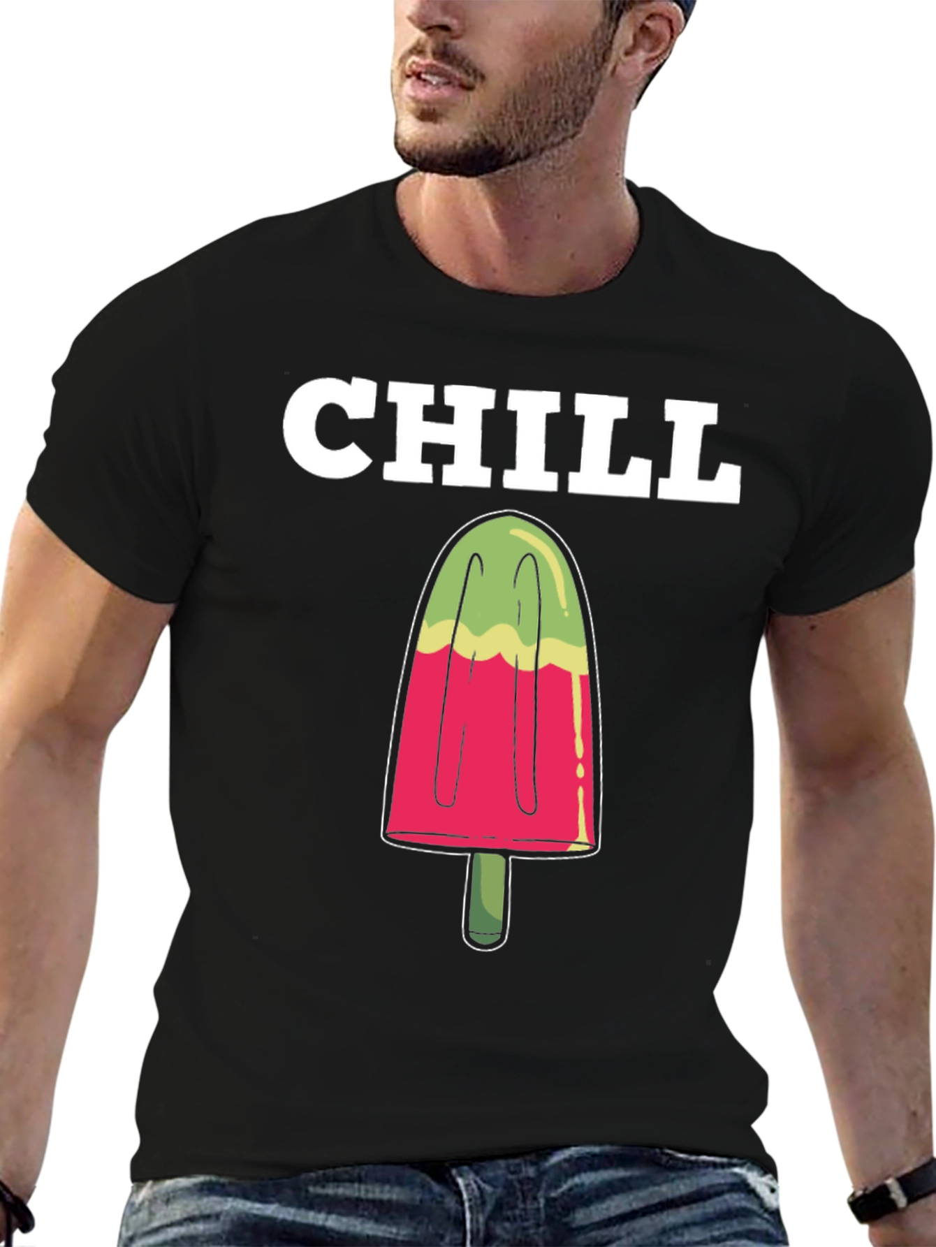 Camiseta Hombre Negra Chill Helado Verano