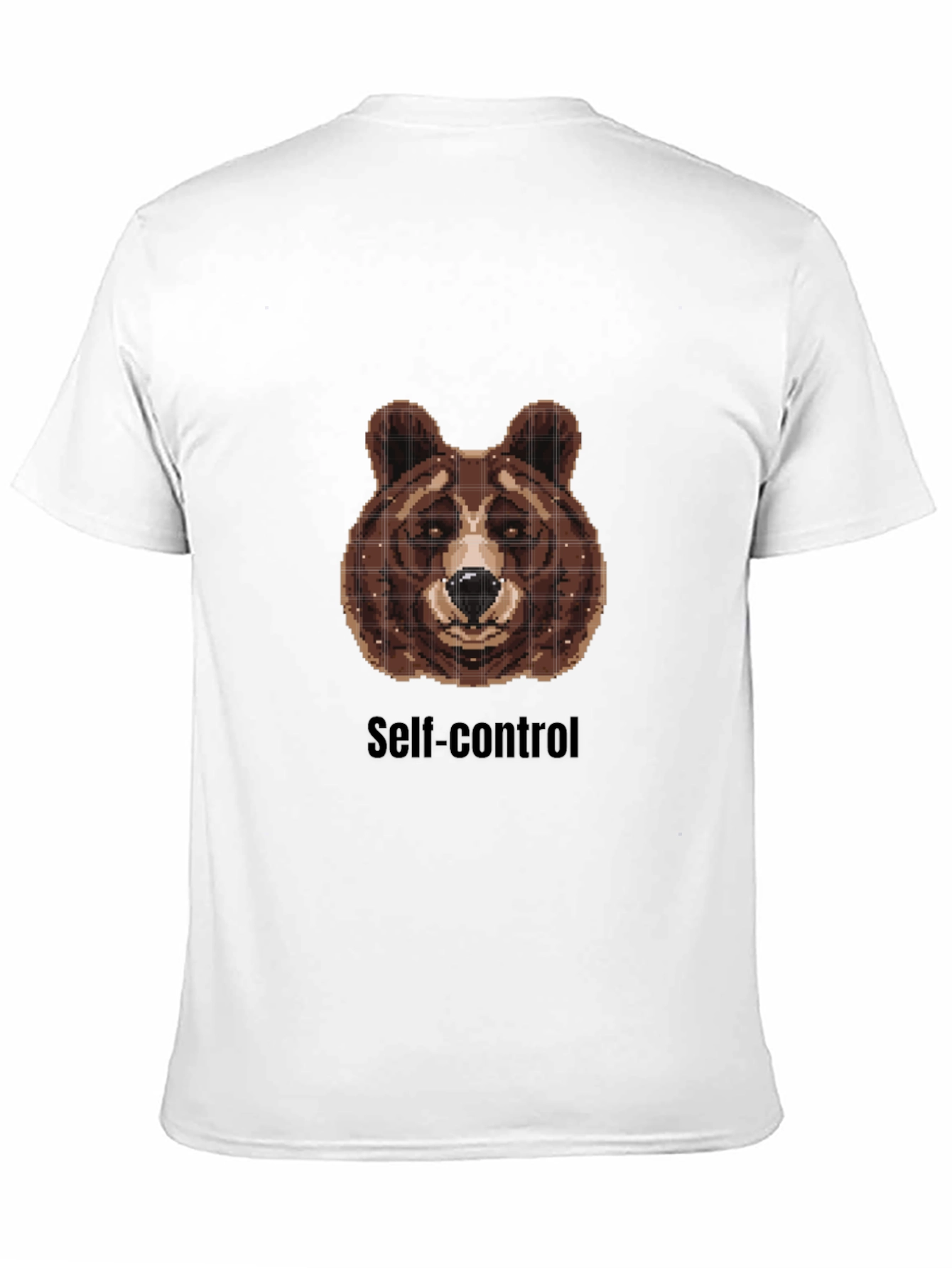 Camiseta Hombre Negra con Diseño Oso Pixelado y Self-control