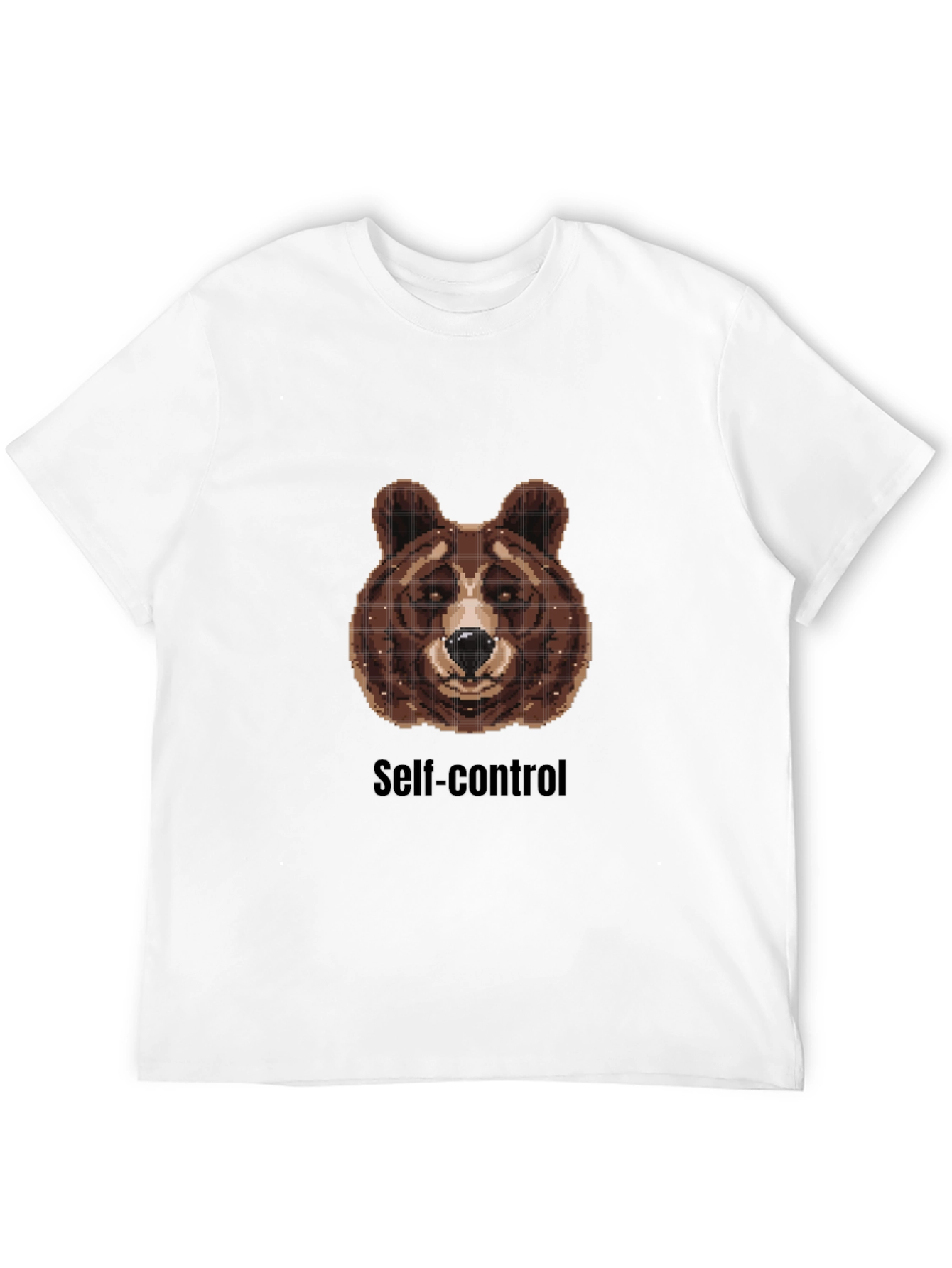 Camiseta Hombre Negra con Diseño Oso Pixelado y Self-control