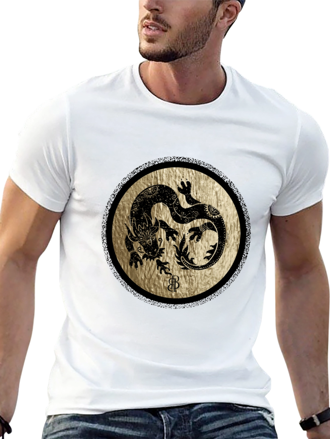 Camiseta Dragón Dorado Estilo Oriental para Hombre