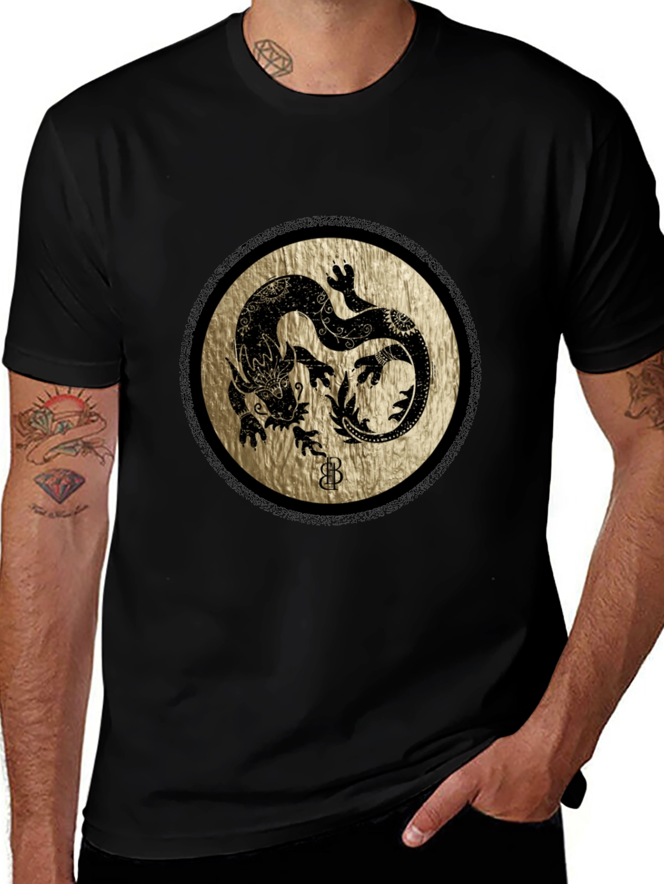 Camiseta Dragón Dorado Estilo Oriental para Hombre