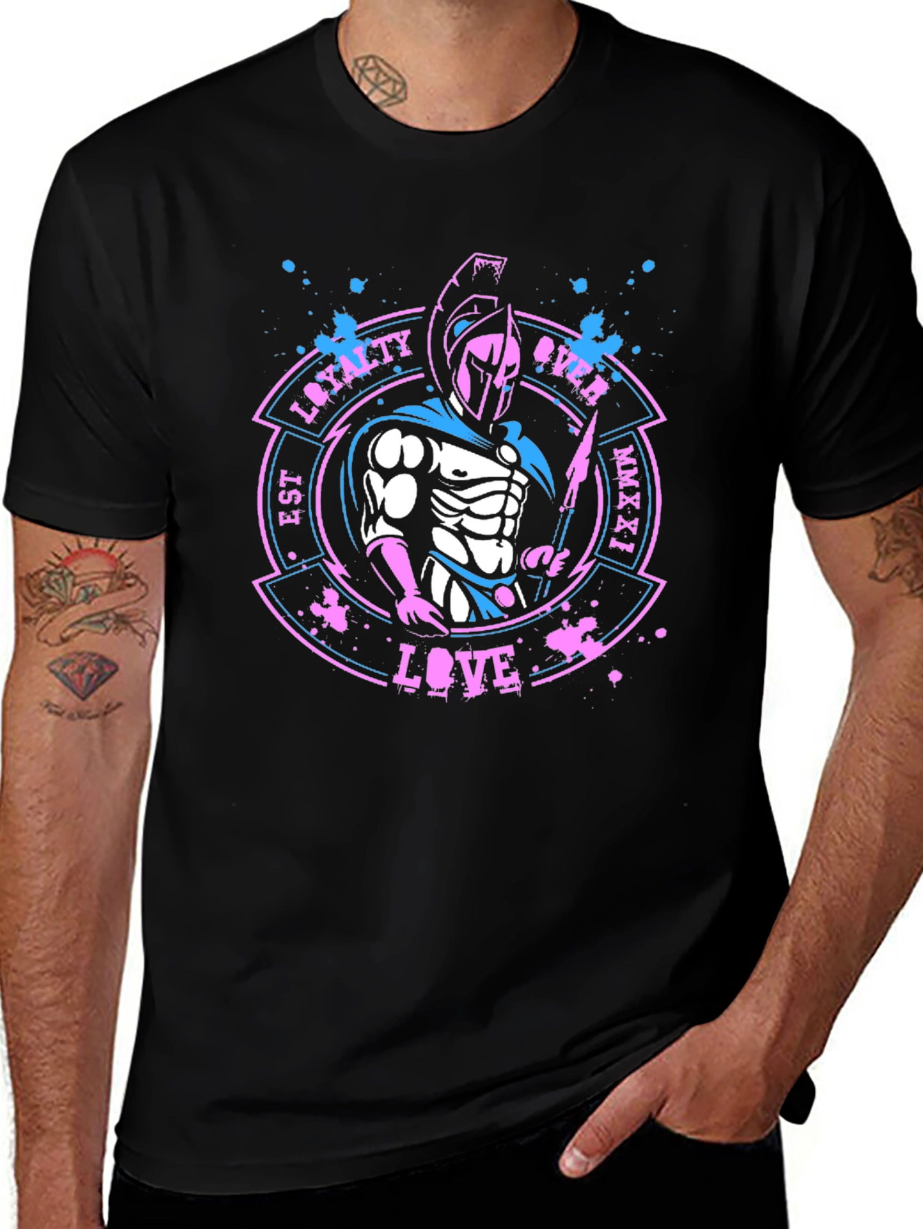 Camiseta Hombre Diseño Guerrero Espartano - Lealtad y Amor