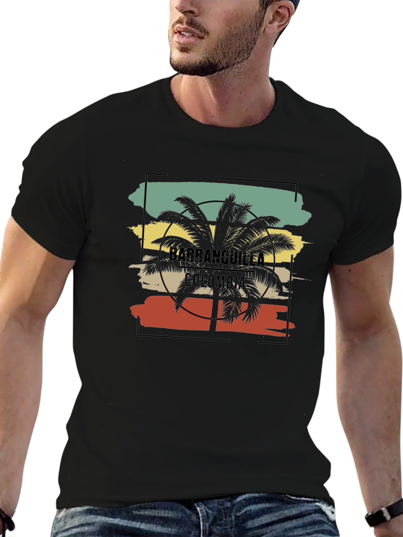 Camiseta Hombre Barranquilla Colombia Diseño Palma Retro