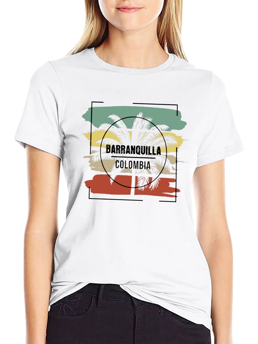Camiseta Hombre Barranquilla Colombia Diseño Palma Retro