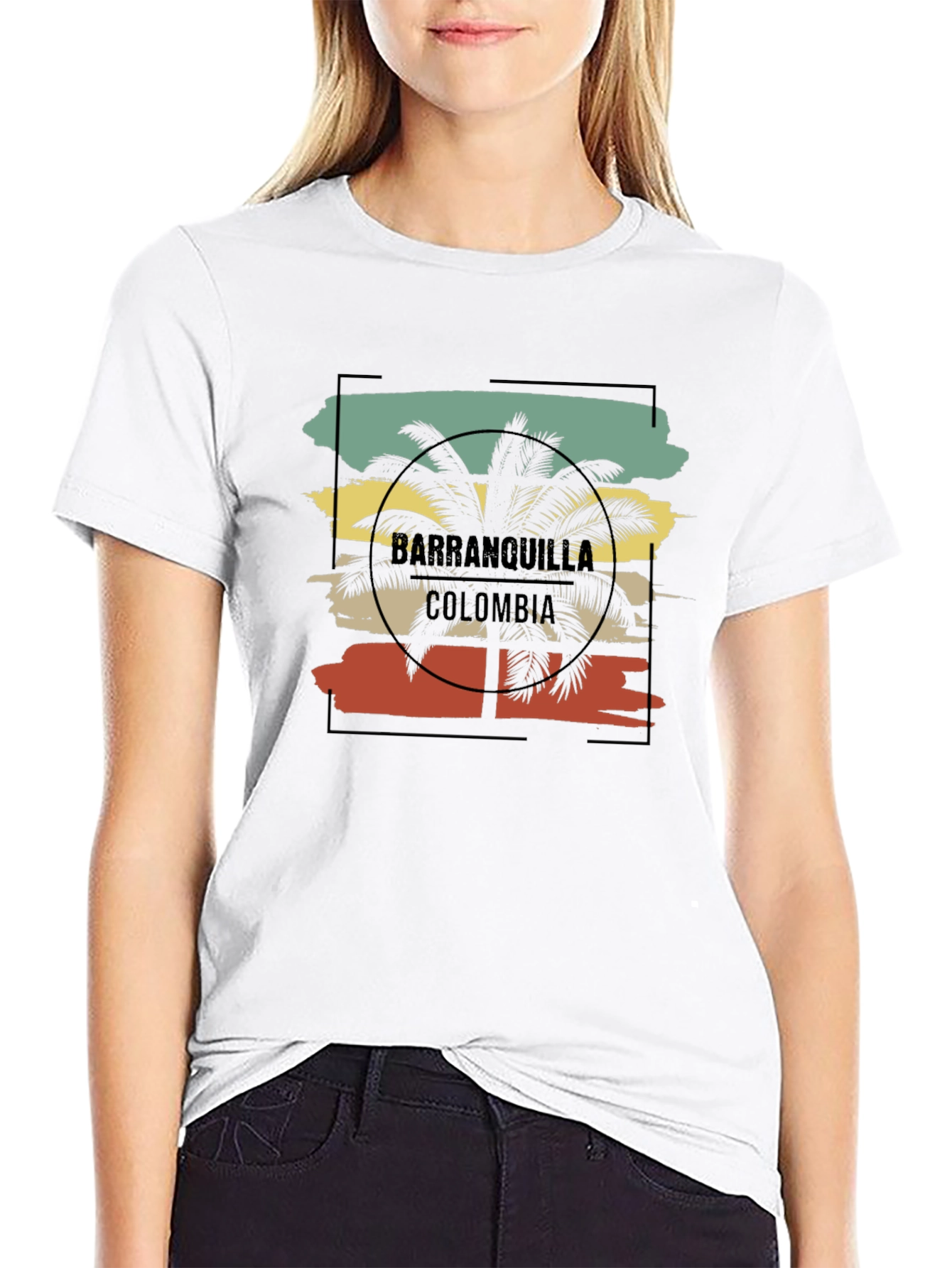 Camiseta Hombre Barranquilla Colombia Diseño Palma Retro