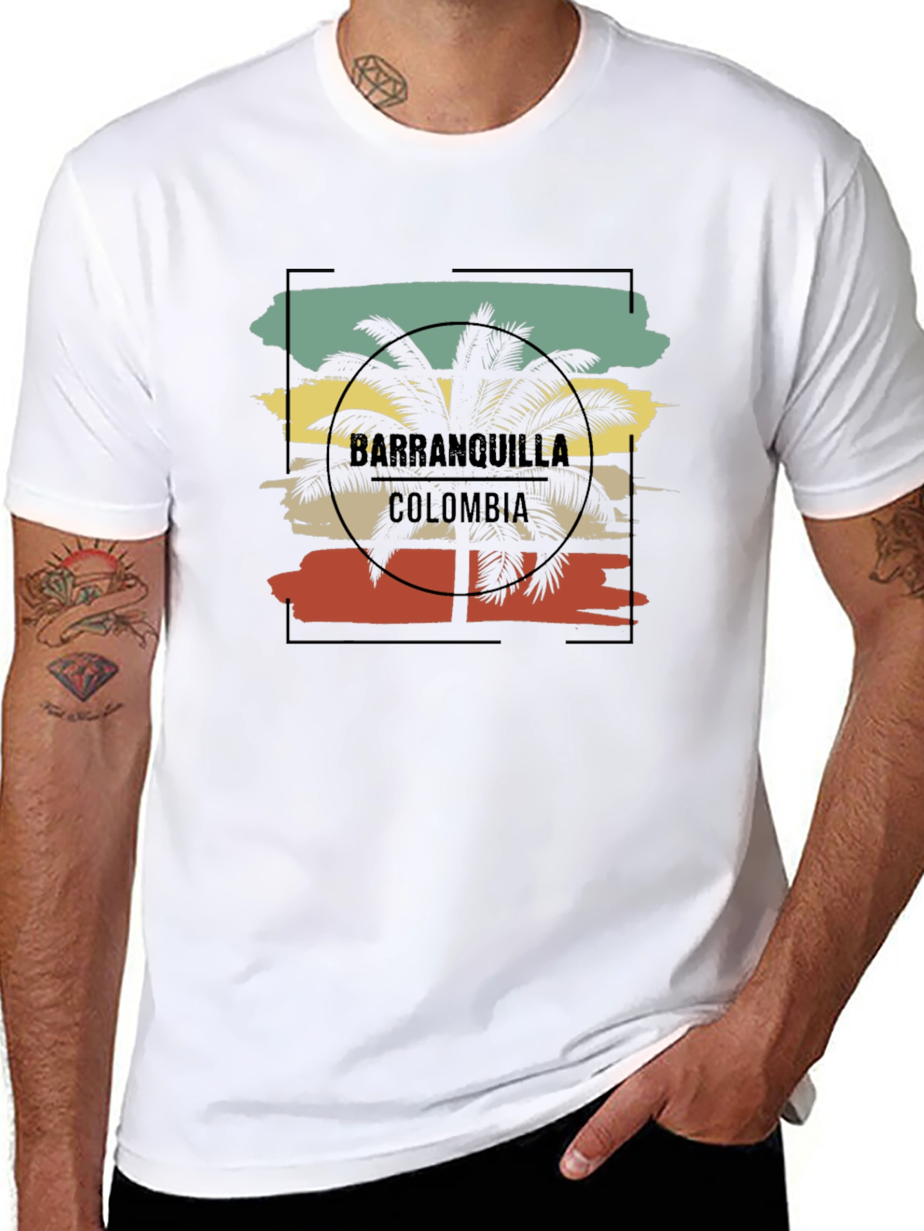 Camiseta Hombre Barranquilla Colombia Diseño Palma Retro