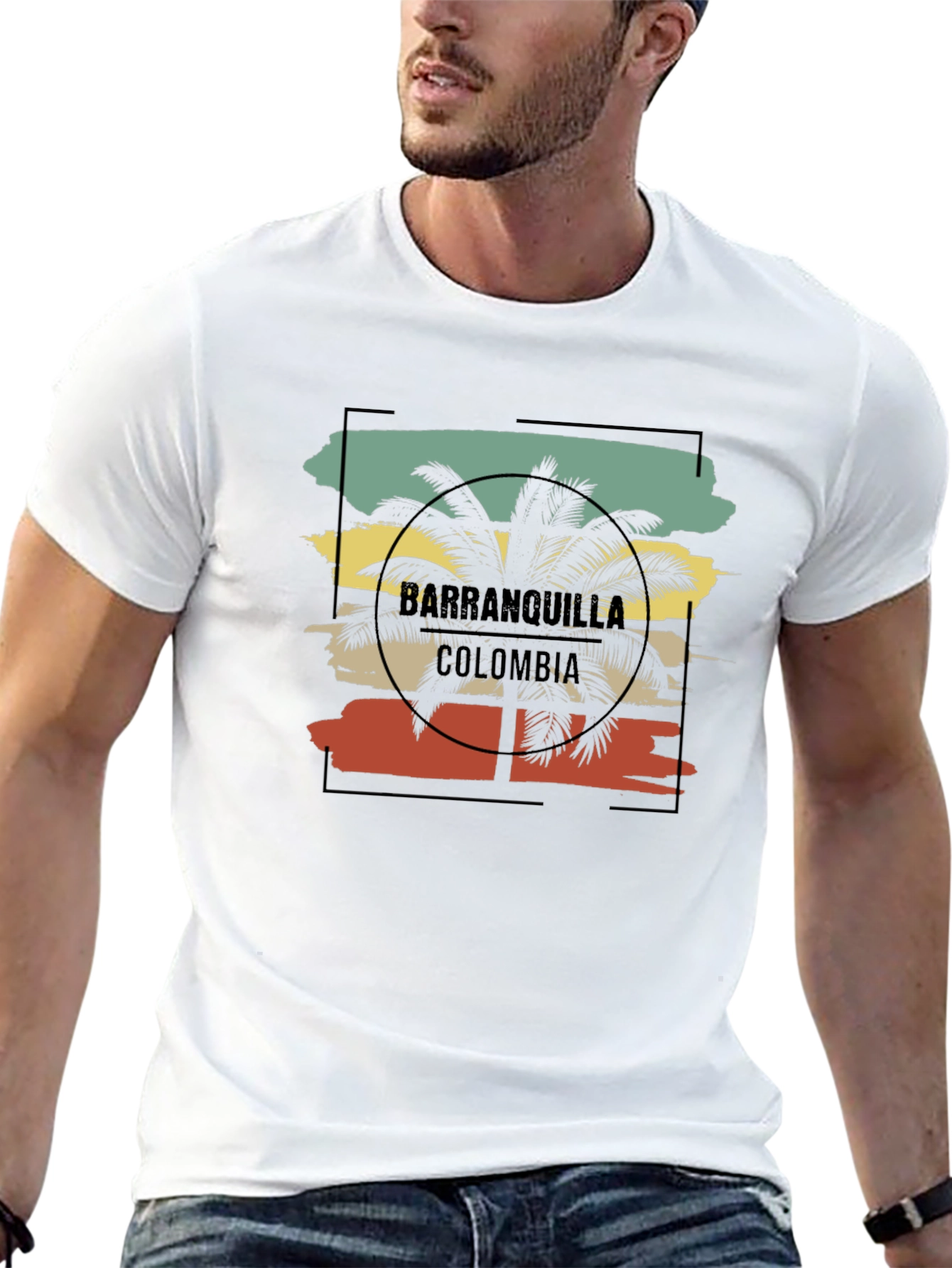 Camiseta Hombre Barranquilla Colombia Diseño Palma Retro