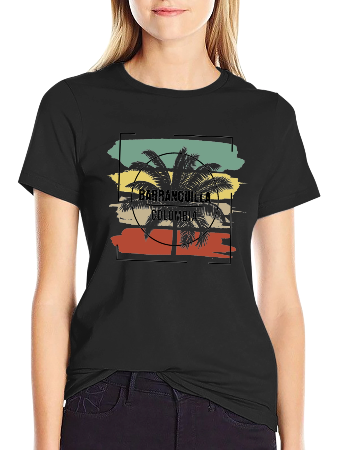Camiseta Hombre Barranquilla Colombia Diseño Palma Retro