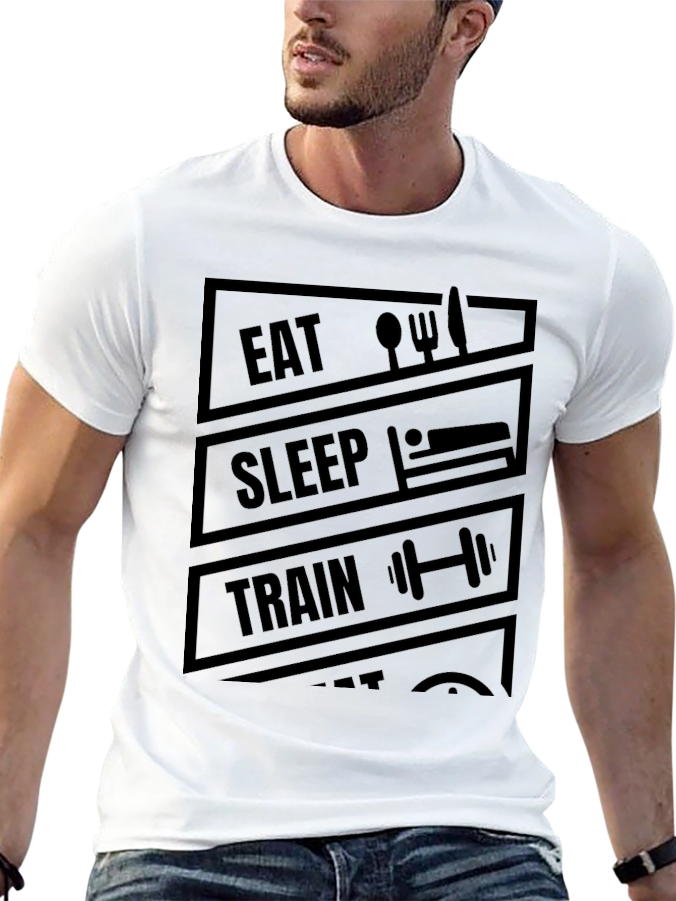Camiseta Hombre Negra Diseño Gym: Come Duerme Entrena Repite