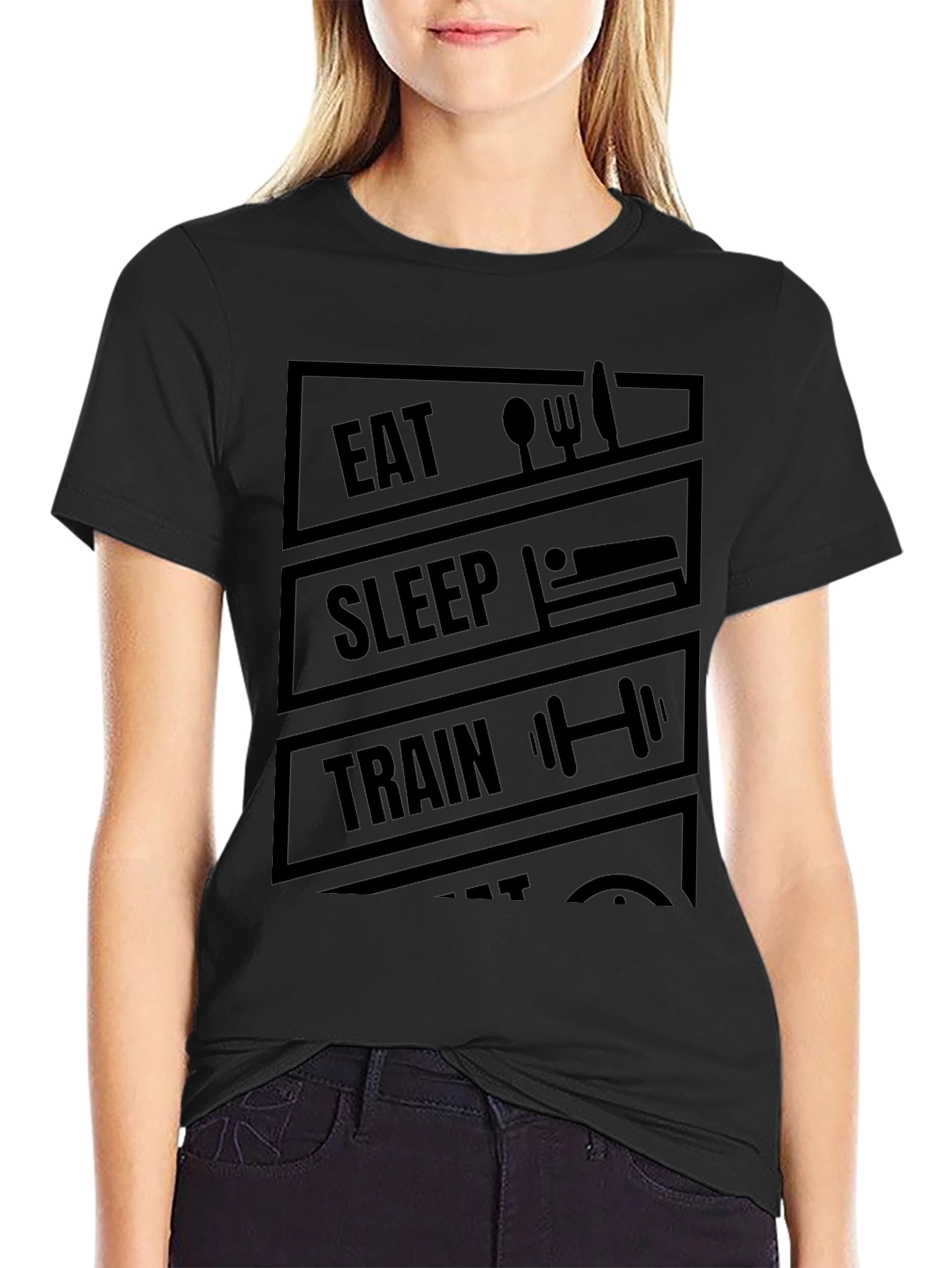 Camiseta Hombre Negra Diseño Gym: Come Duerme Entrena Repite
