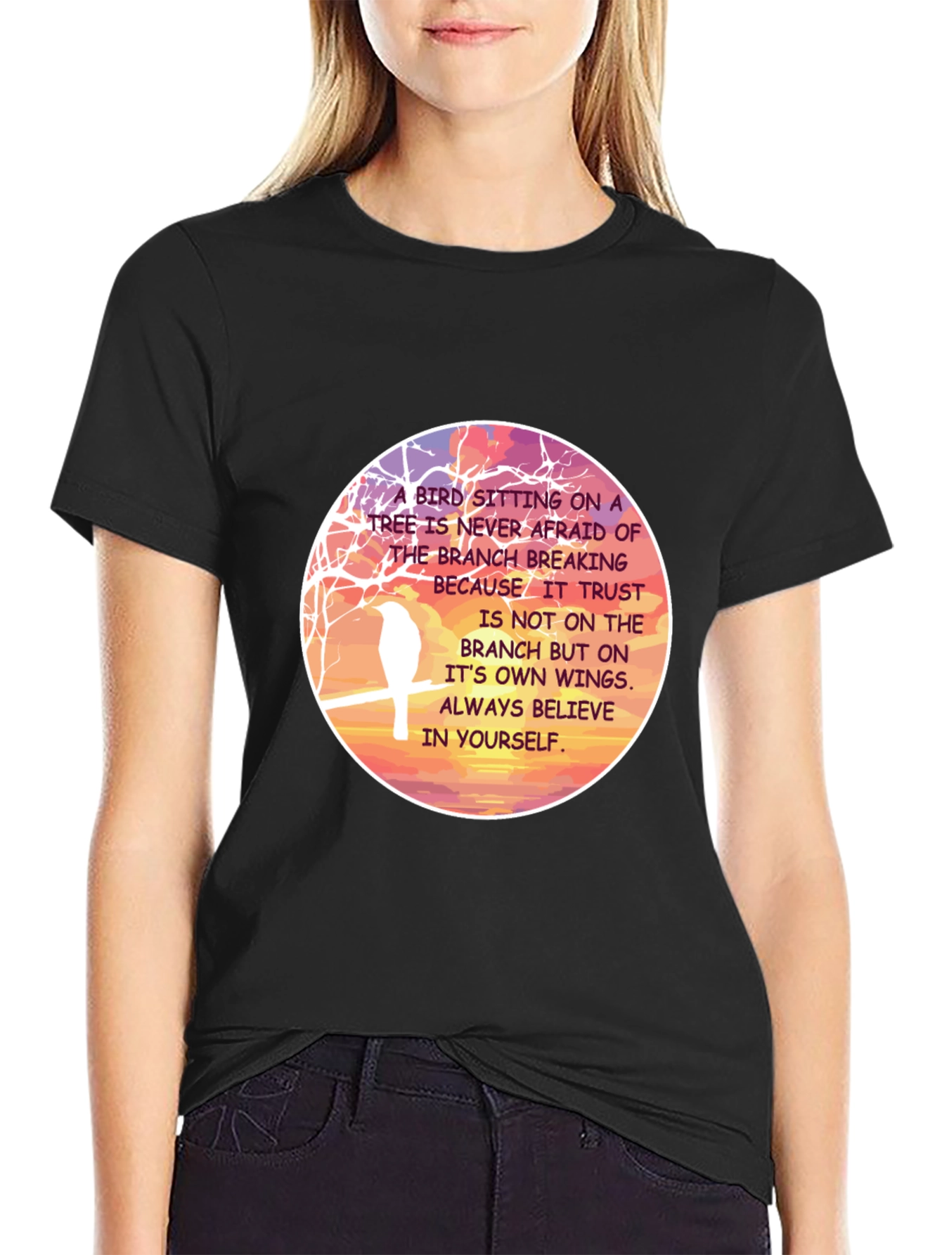 Camiseta Hombre Negra con Diseño Motivacional de Aves