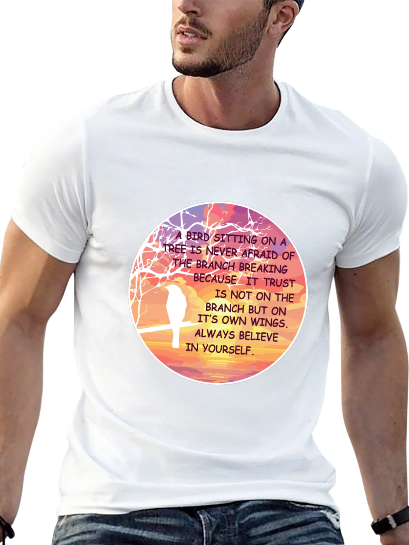 Camiseta Hombre Negra con Diseño Motivacional de Aves