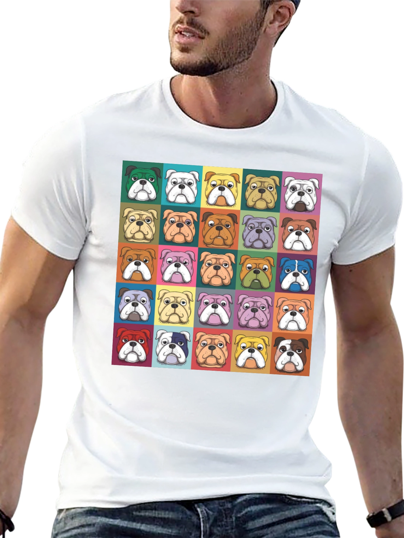 Camiseta Bulldog Pop Art Hombre - Diseño Divertido
