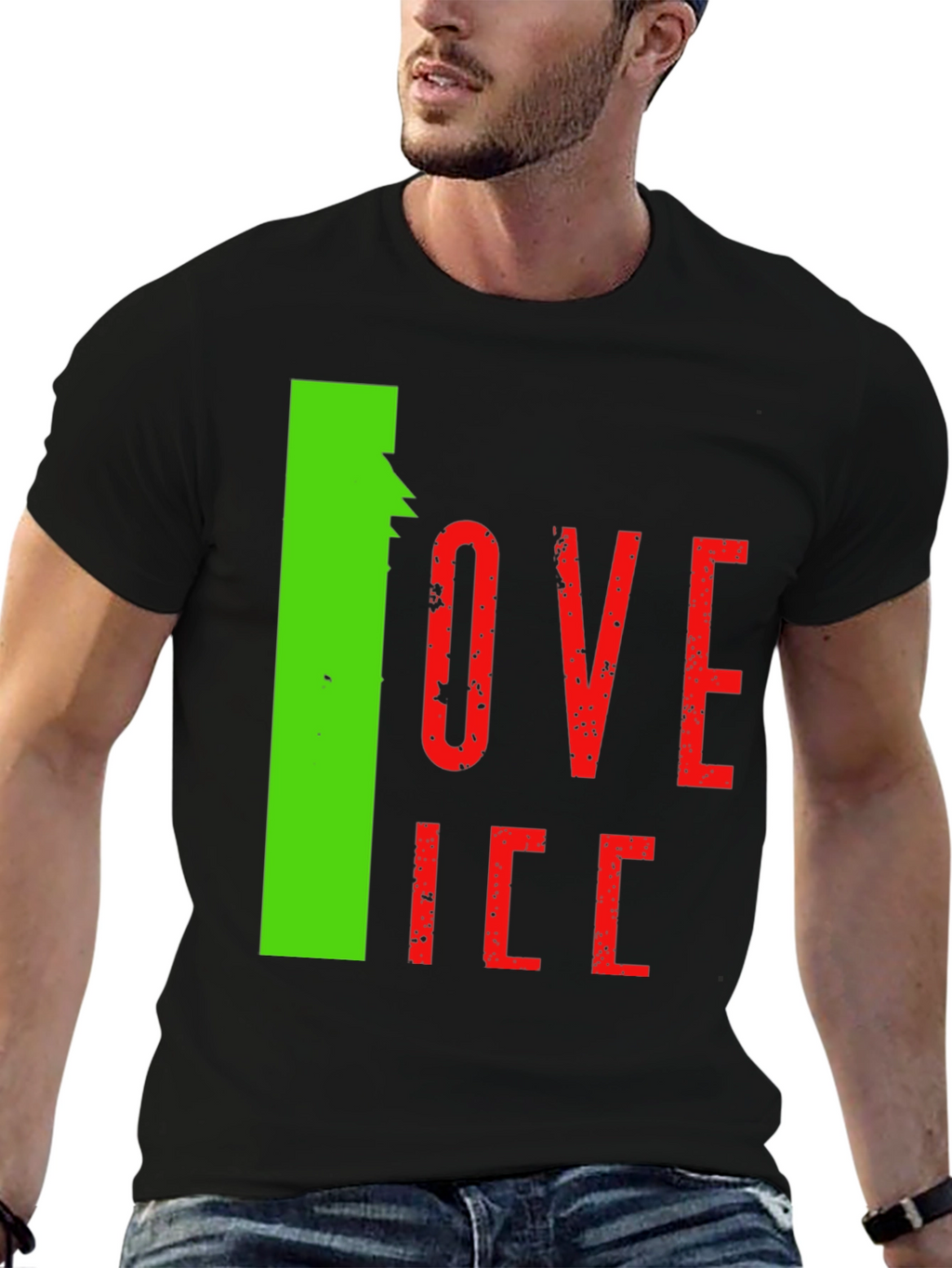 Camiseta Hombre Negra Diseño Love Ice