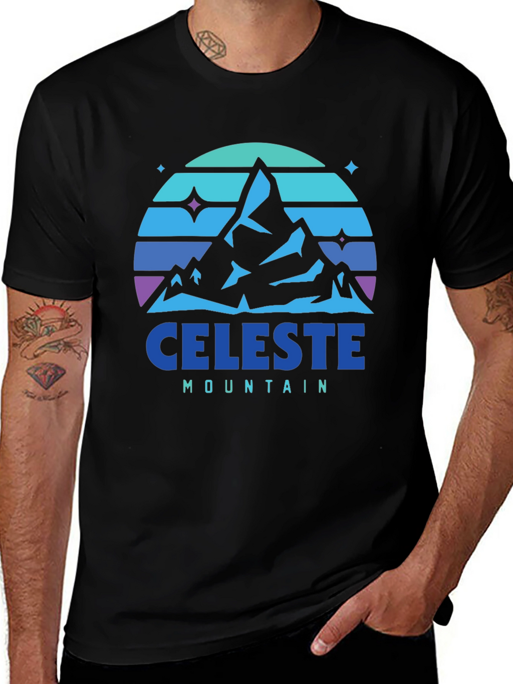 Camiseta Hombre Celeste Mountain - Diseño Retro