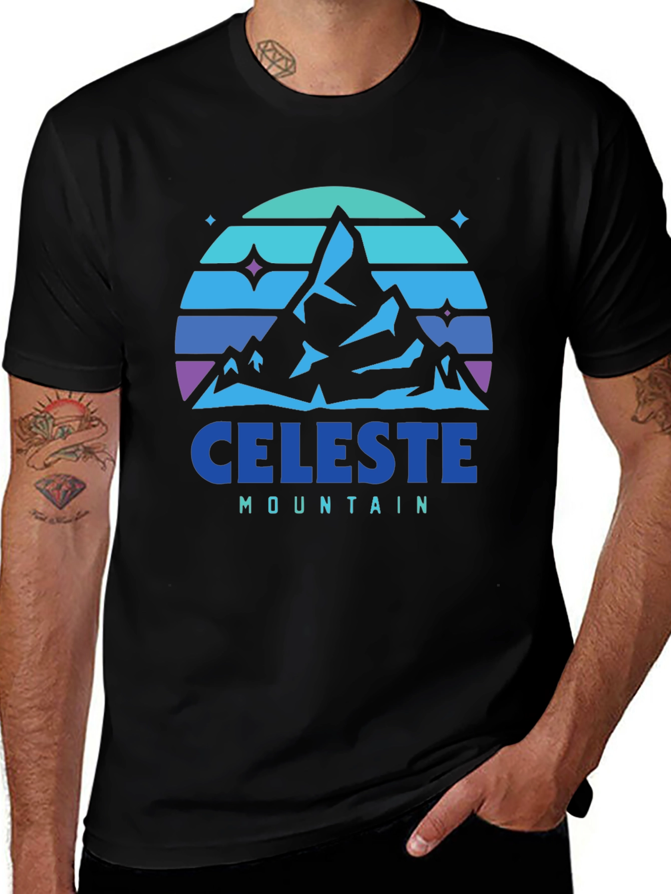 Camiseta Hombre Celeste Mountain - Diseño Retro