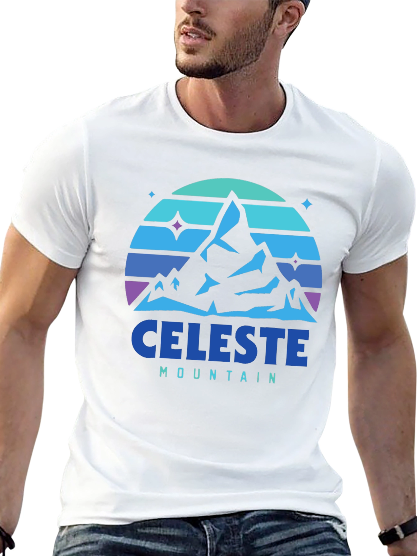 Camiseta Hombre Celeste Mountain - Diseño Retro