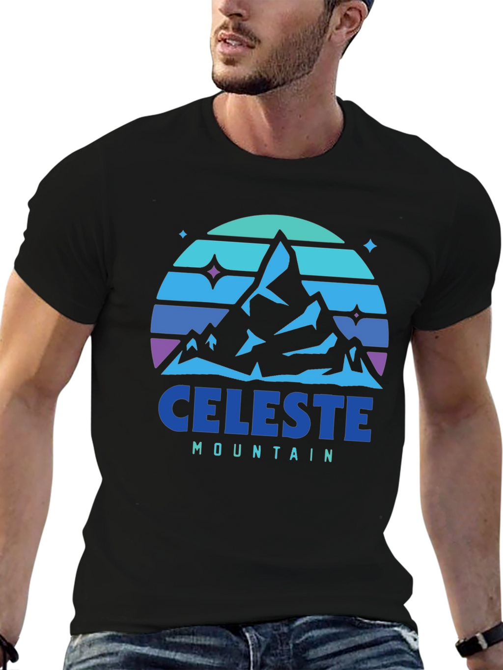 Camiseta Hombre Celeste Mountain - Diseño Retro