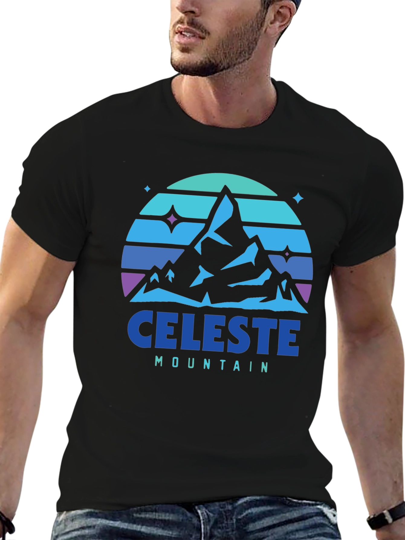 Camiseta Hombre Celeste Mountain - Diseño Retro