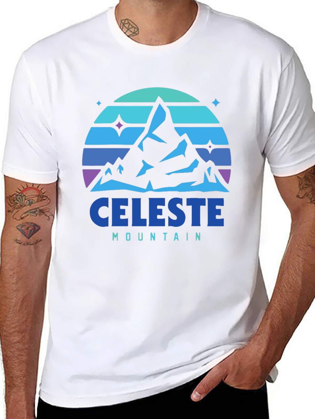 Camiseta Hombre Celeste Mountain - Diseño Retro