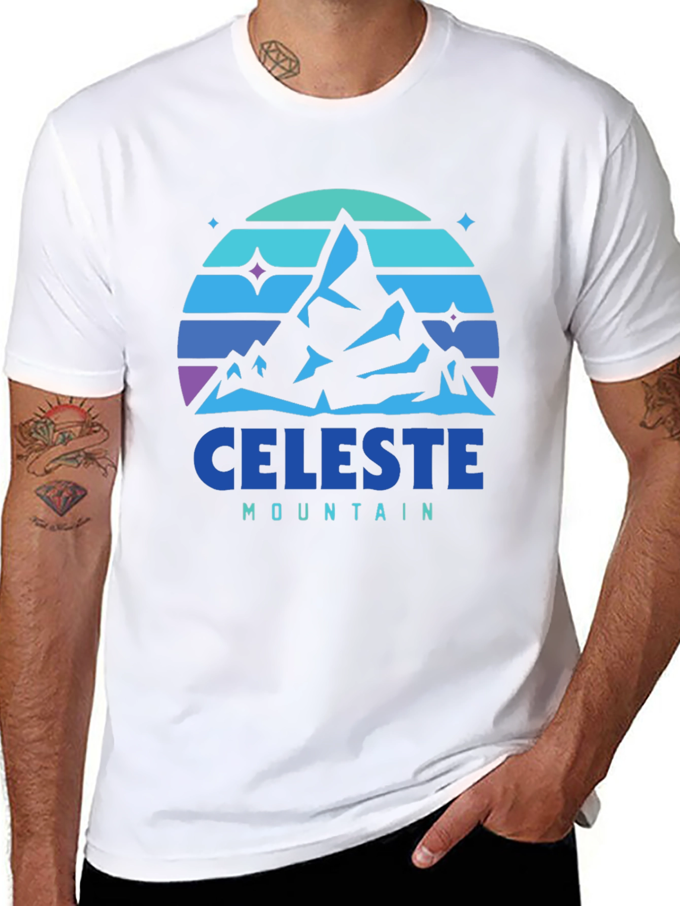 Camiseta Hombre Celeste Mountain - Diseño Retro