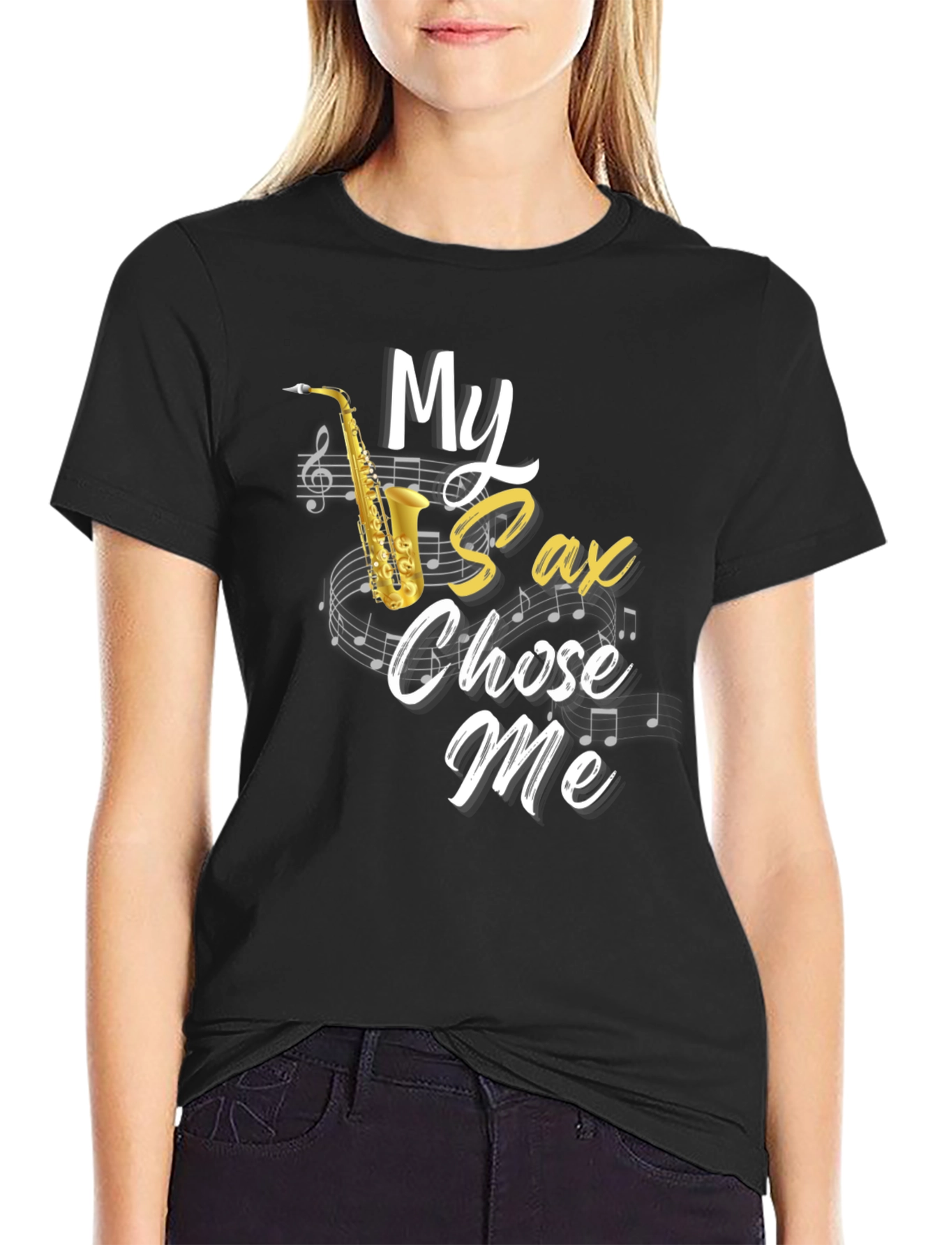 Camiseta Hombre Negra Mi Saxo Me Eligió