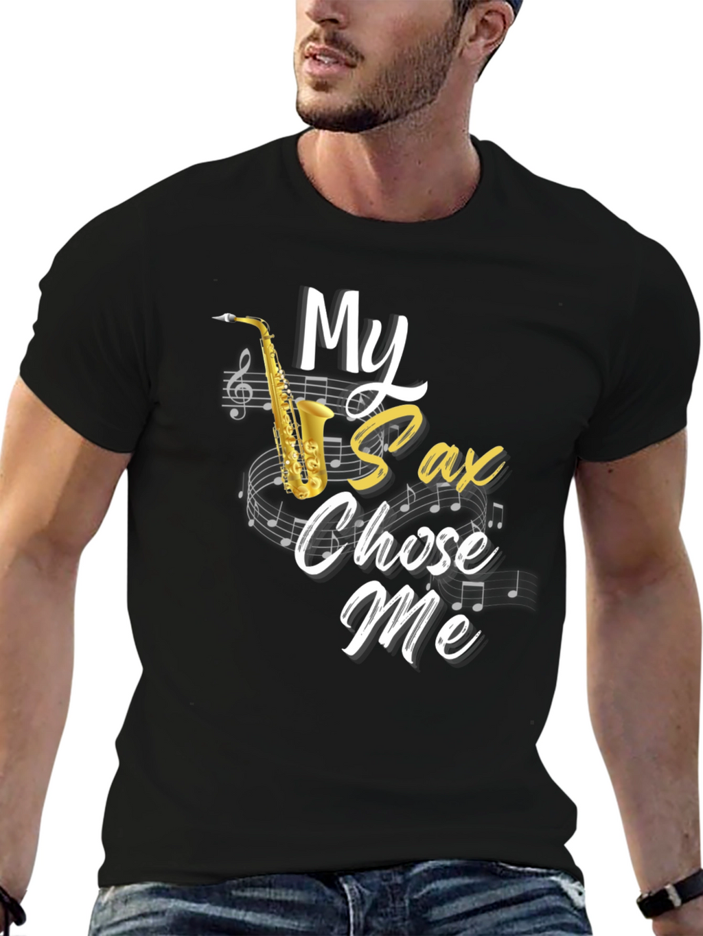 Camiseta Hombre Negra Mi Saxo Me Eligió
