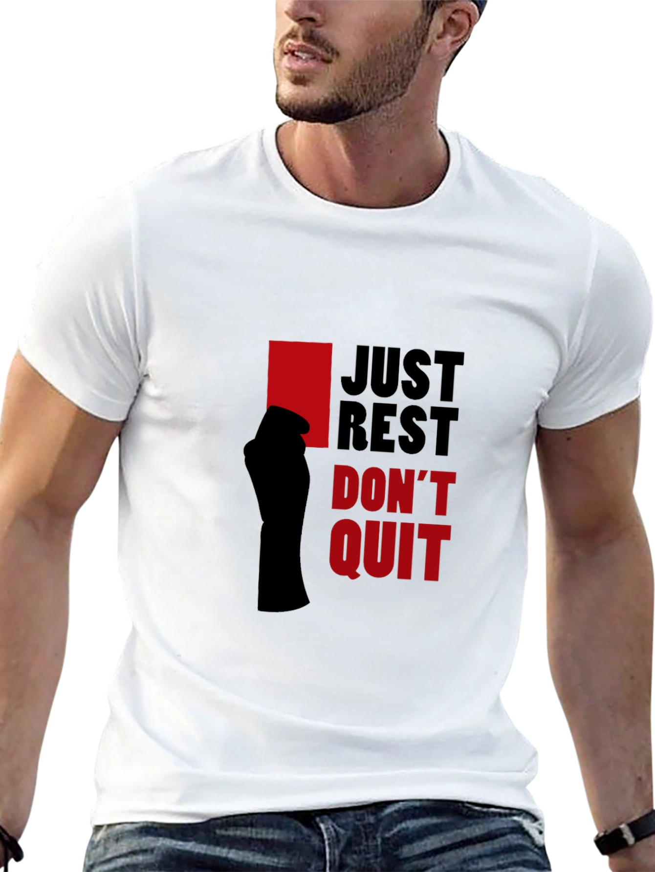 Camiseta Hombre Negra - Just Rest Dont Quit
