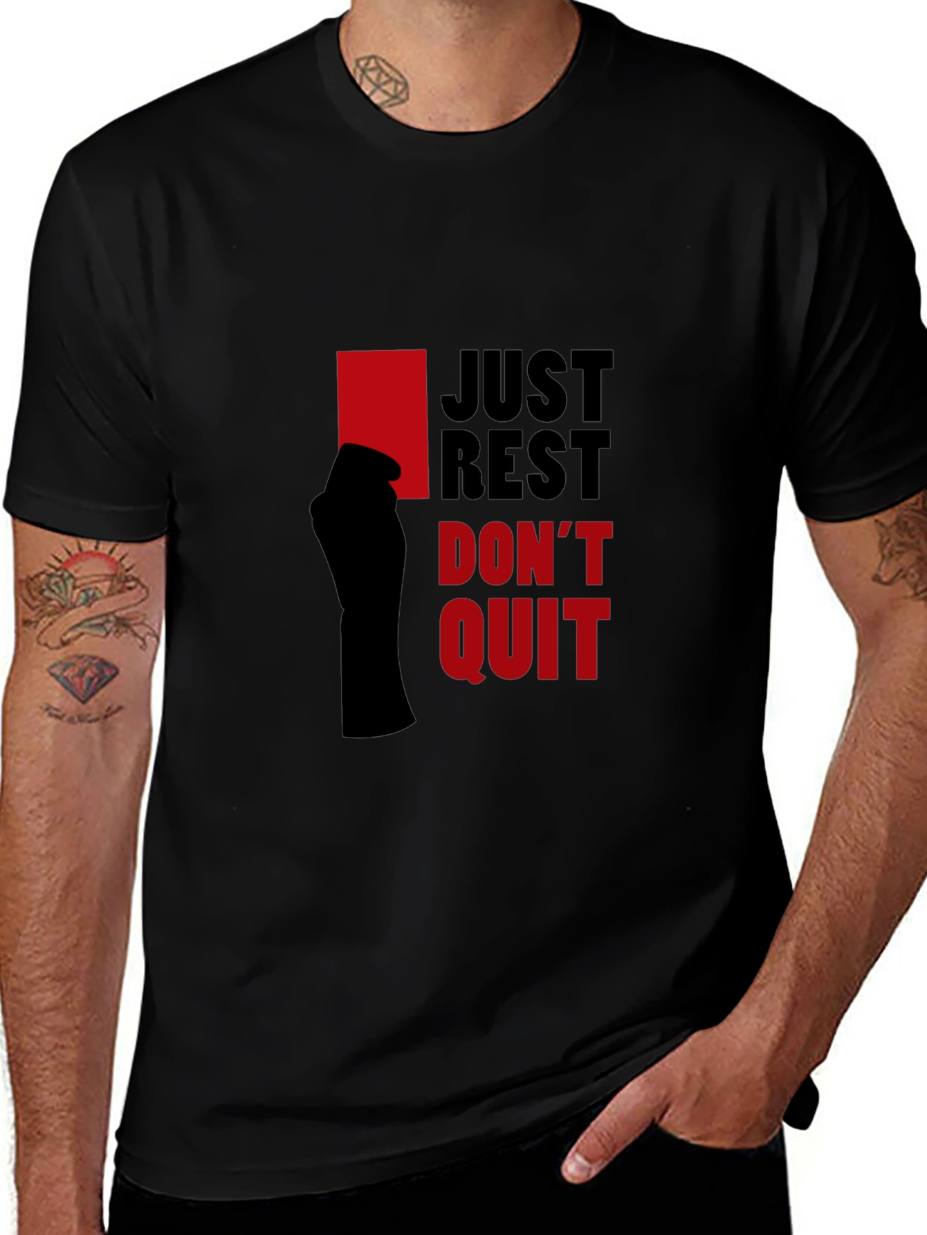 Camiseta Hombre Negra - Just Rest Dont Quit