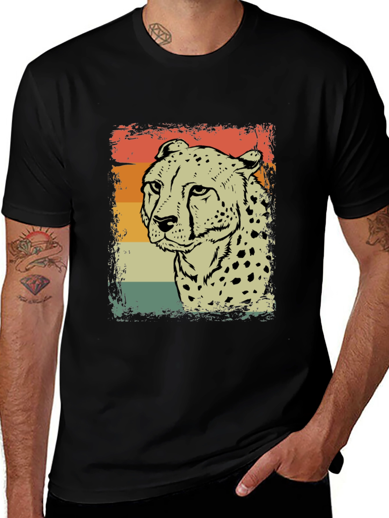 Camiseta Hombre Diseño Vintage Guepardo