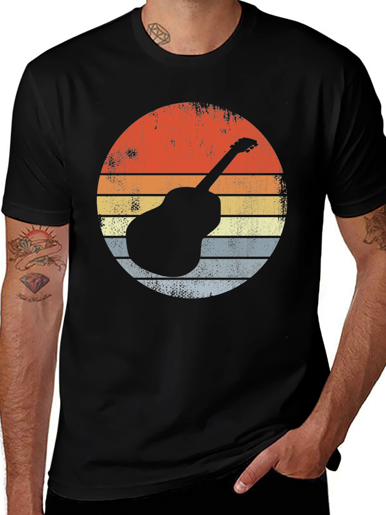 Camiseta Hombre Guitarra Retro Vintage Música