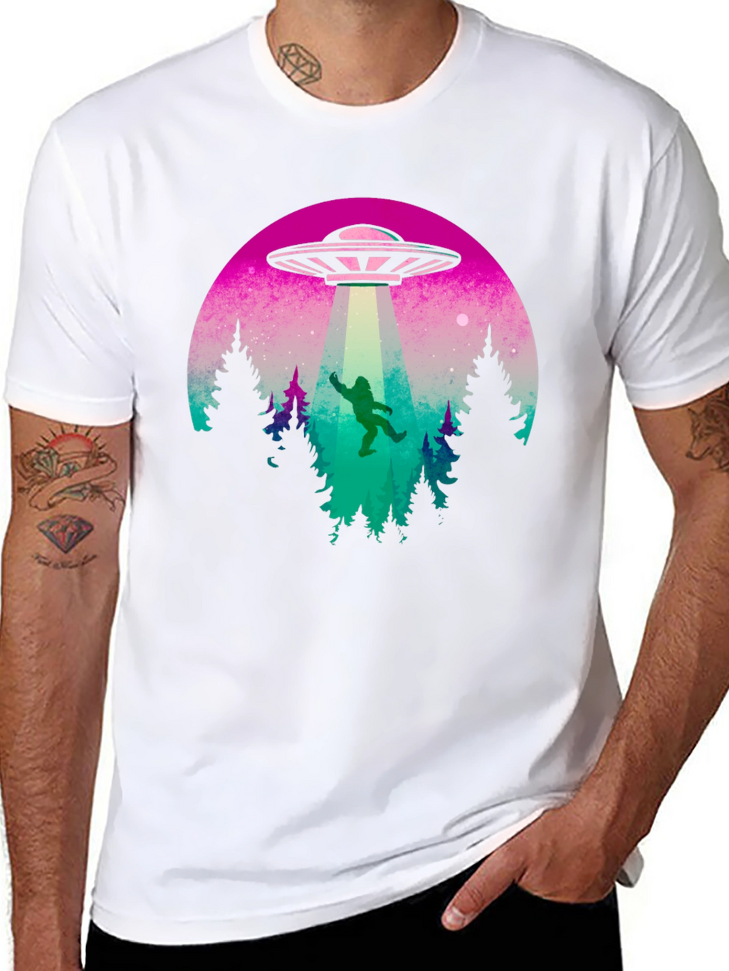 Camiseta Hombre OVNI Abducción Bigfoot