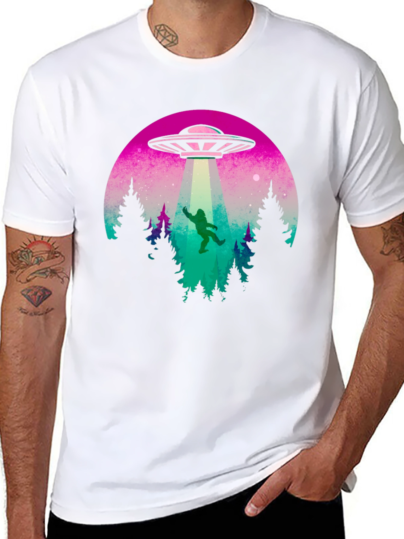 Camiseta Hombre OVNI Abducción Bigfoot