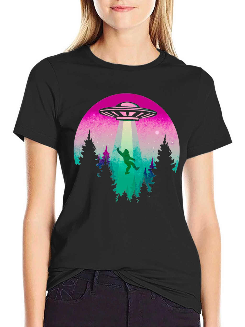 Camiseta Hombre OVNI Abducción Bigfoot