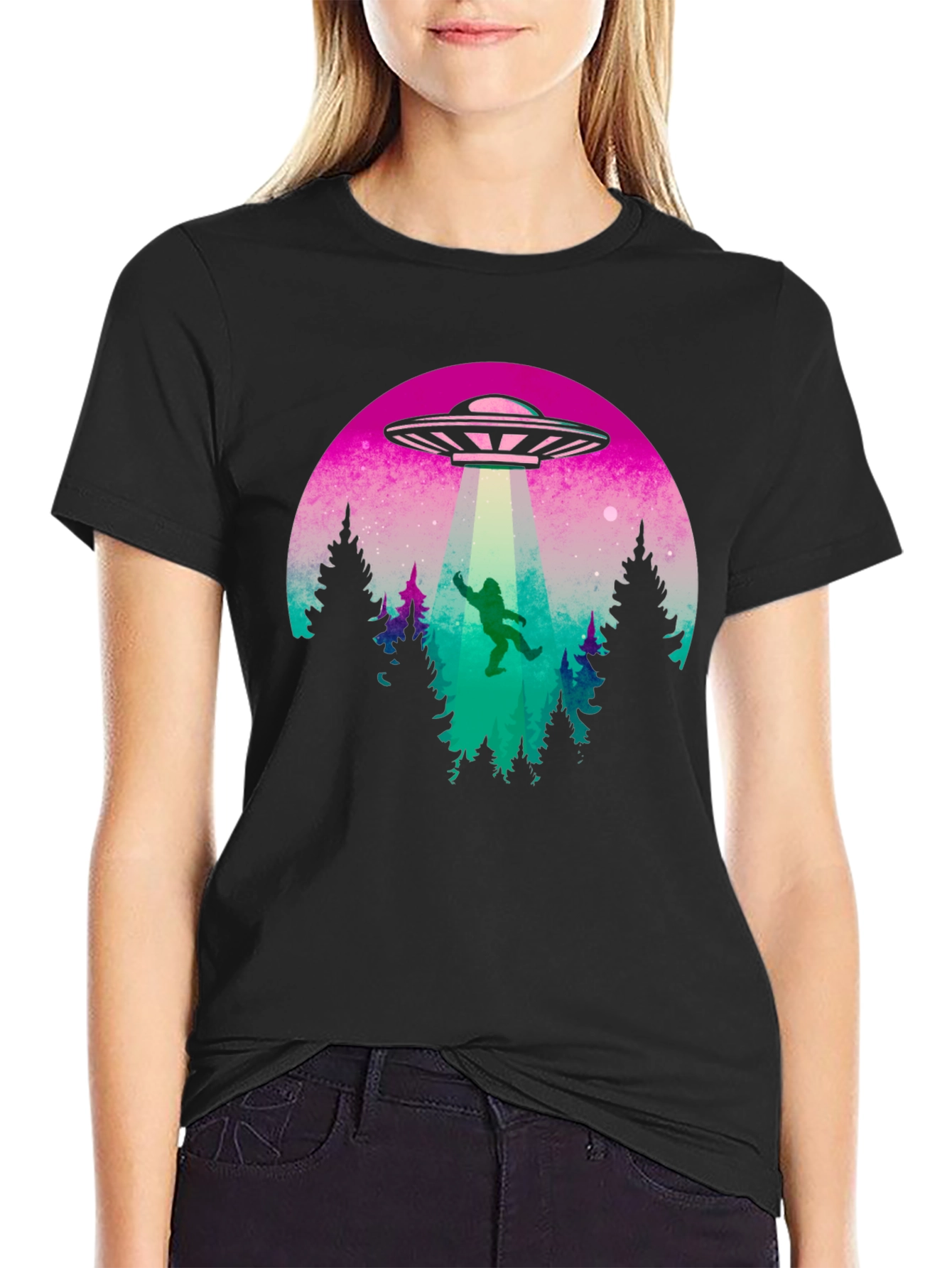 Camiseta Hombre OVNI Abducción Bigfoot