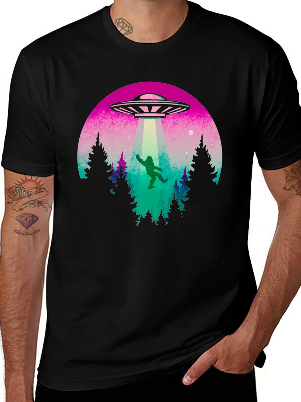 Camiseta Hombre OVNI Abducción Bigfoot