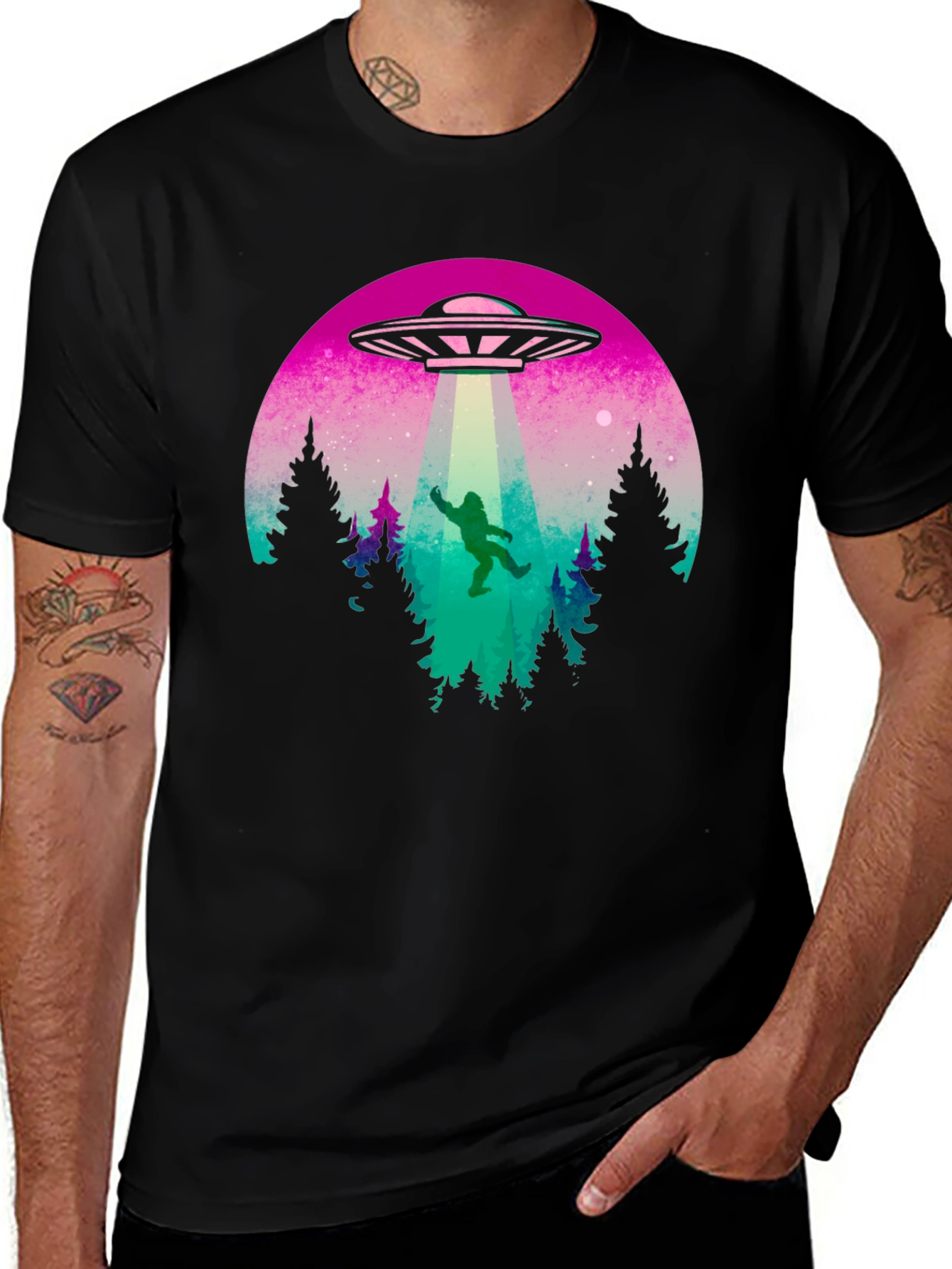 Camiseta Hombre OVNI Abducción Bigfoot