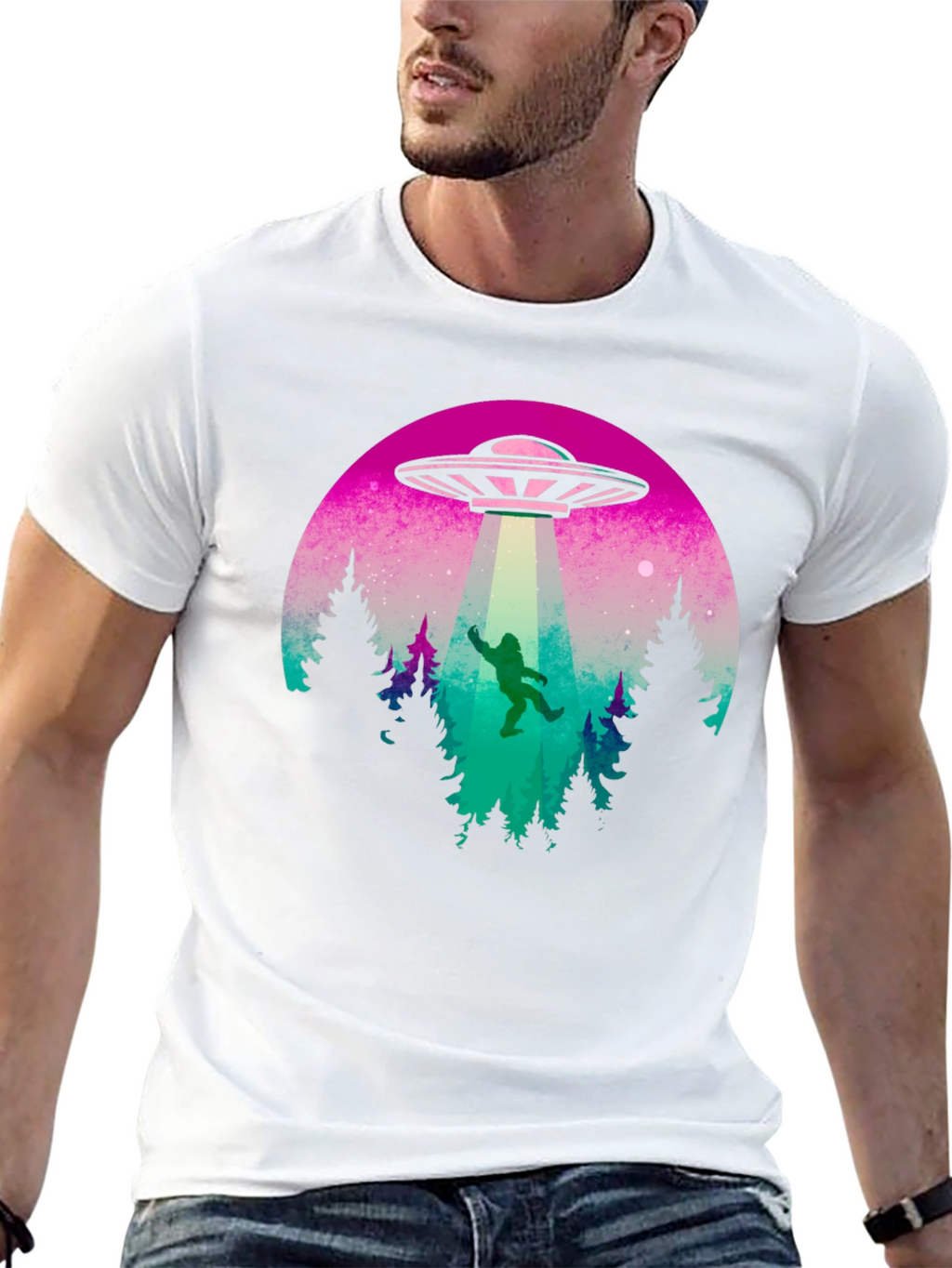 Camiseta Hombre OVNI Abducción Bigfoot