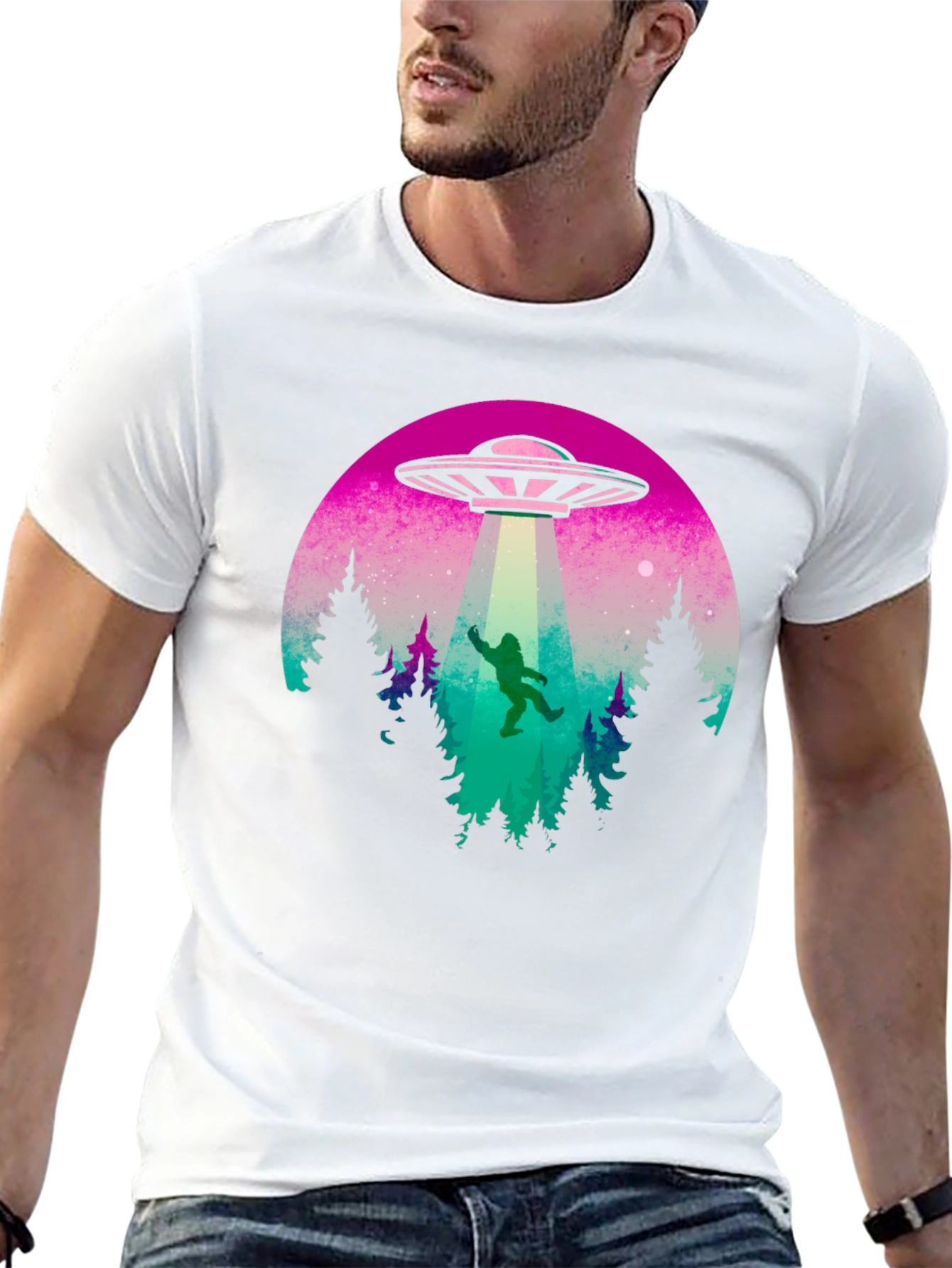 Camiseta Hombre OVNI Abducción Bigfoot