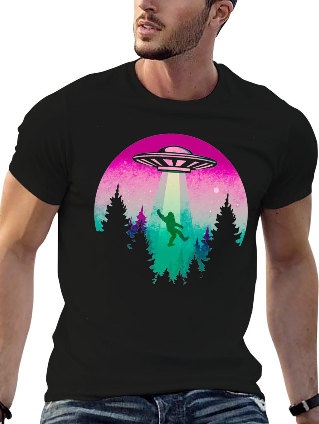 Camiseta Hombre OVNI Abducción Bigfoot