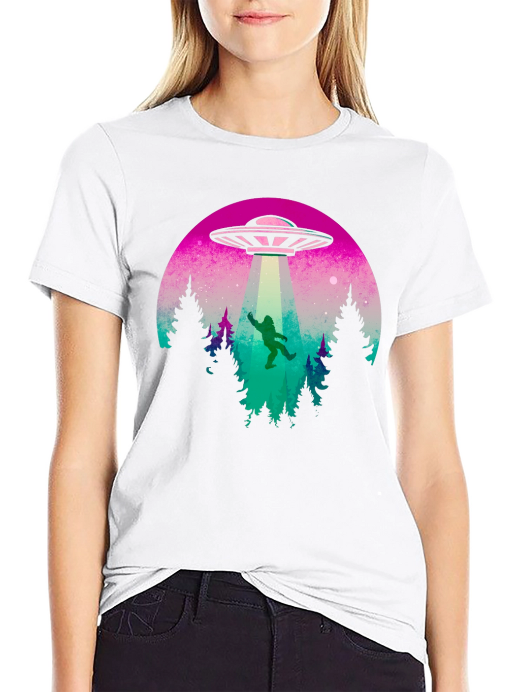Camiseta Hombre OVNI Abducción Bigfoot