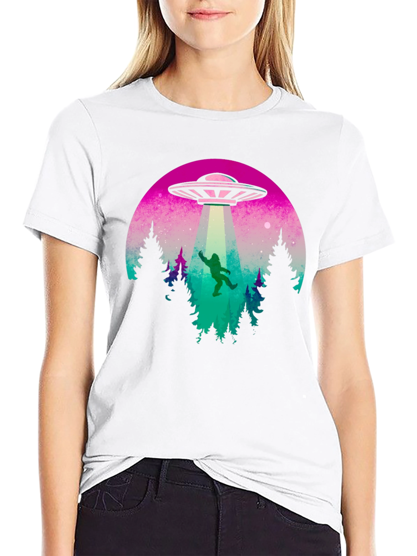 Camiseta Hombre OVNI Abducción Bigfoot