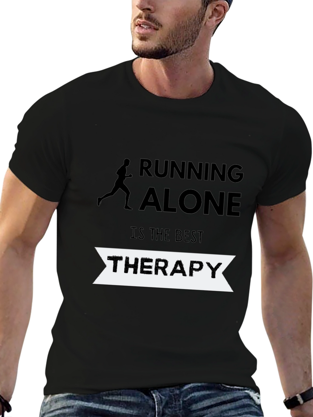 Camiseta Hombre Negra Running Alone Therapy