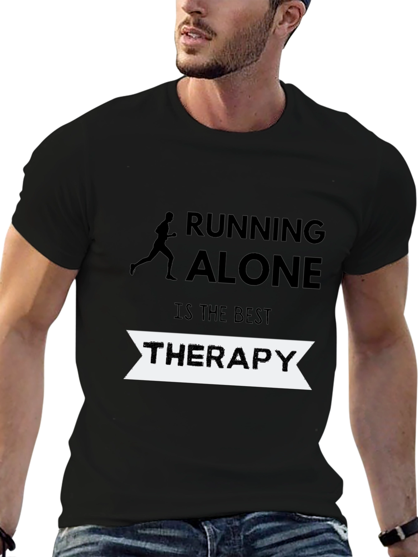 Camiseta Hombre Negra Running Alone Therapy