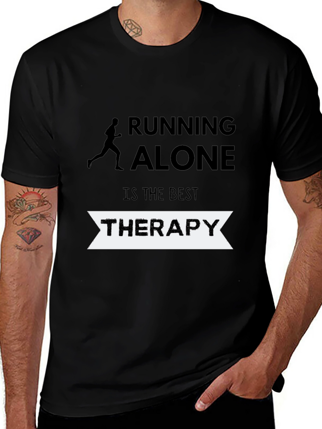 Camiseta Hombre Negra Running Alone Therapy