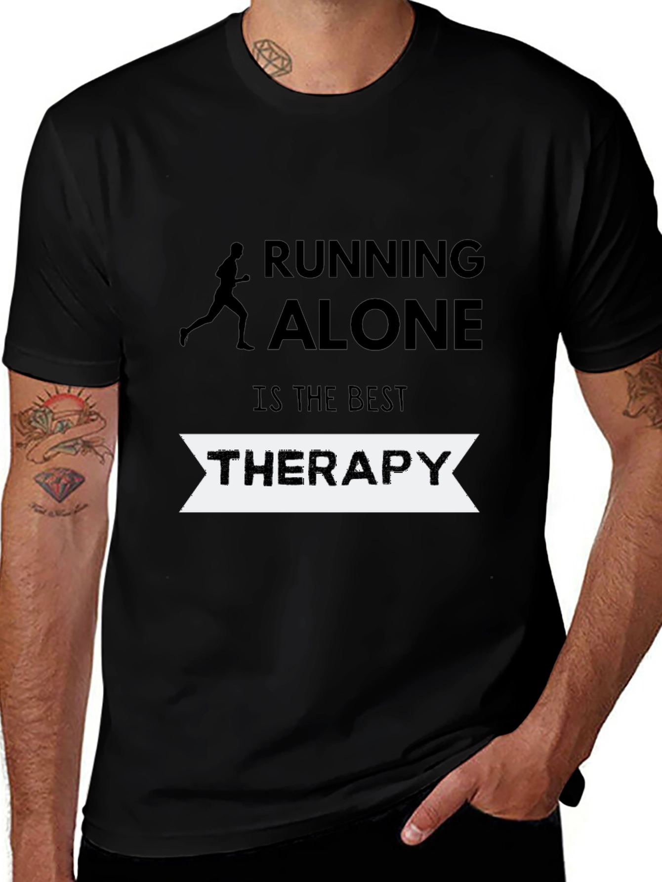 Camiseta Hombre Negra Running Alone Therapy